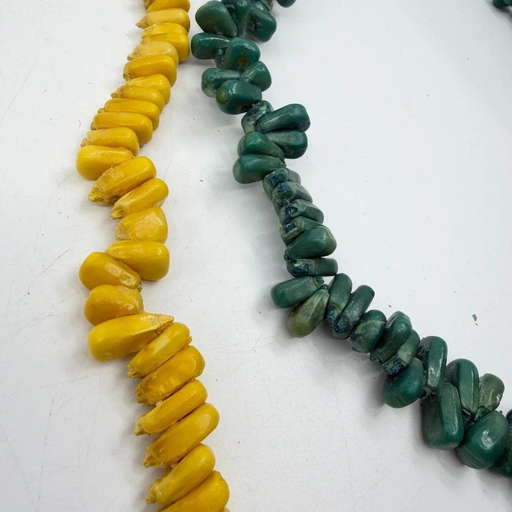 Necklace Lot 3 Vintage Boho Statement Chunky Bead Ribbon Tie Orange Yellow Green
